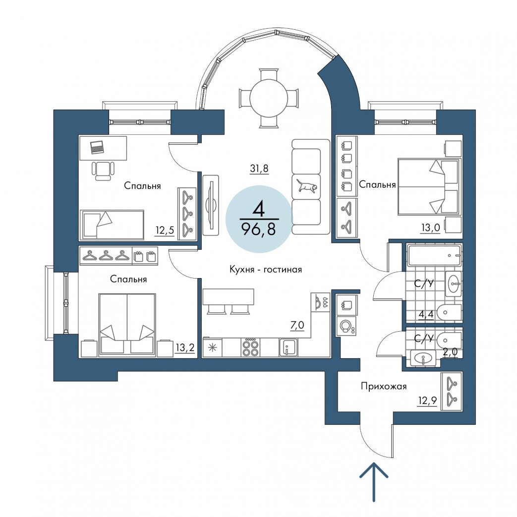 Фото объекта 4-комнатная квартира в ПОРТОВЫЙ - лофт-район на берегу Енисея, Складская, 2-й этаж, 4к, 96.80м² от застройщика Арбан — 20784