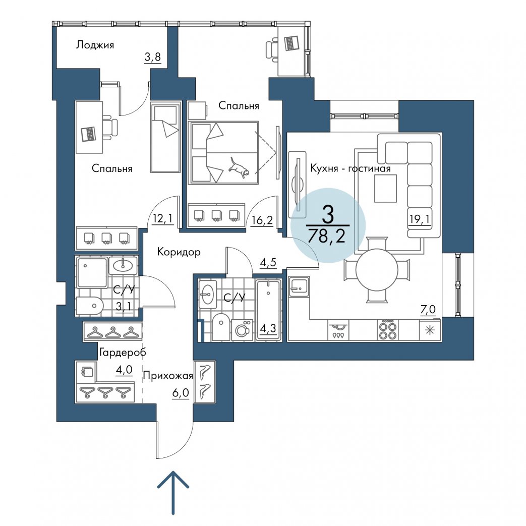 Фото объекта 3-комнатная квартира в ПОРТОВЫЙ - лофт-район на берегу Енисея, Складская, 3-й этаж, 3к, 78.20м² от застройщика Арбан — 20794