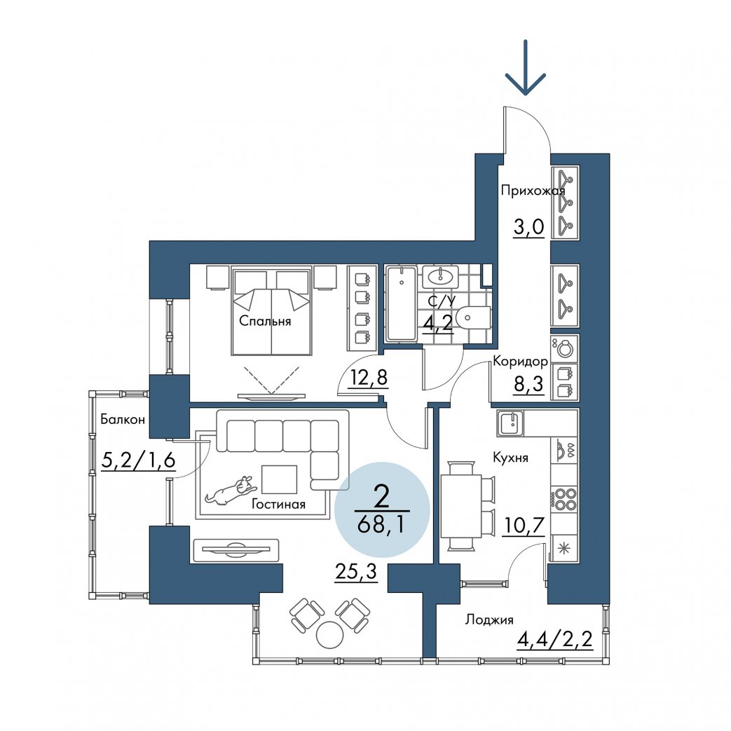 Фото объекта 2-комнатная квартира в ПОРТОВЫЙ - лофт-район на берегу Енисея, Складская, 4-й этаж, 2к, 68.10м² от застройщика Арбан — 21311