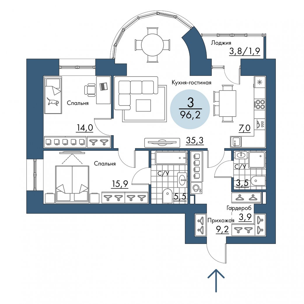 Фото объекта 3-комнатная квартира в ПОРТОВЫЙ - лофт-район на берегу Енисея, Складская, 14-й этаж, 3к, 96.20м² от застройщика Арбан — 21393